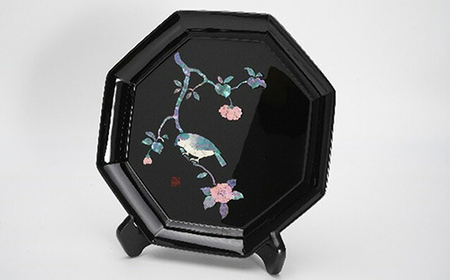 高岡漆器】八角飾皿 花鳥 螺鈿 皿立付 民芸品 工芸品 FAD-0721 | 富山