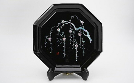 【高岡漆器】八角飾皿 しだれ桜 螺鈿 皿立付 民芸品 工芸品  FAD-0722