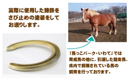蹄鉄 （ アルミ製 ゴールド ）& 馬のしっぽの毛 ストラップ （ 芦毛 ） 【馬っこパーク・いわて】／ てい鉄 さび止め 錆止め サビ止め 金 金色 アルミ 加工 馬毛 尻尾 幸運 開運 厄除け 魔除け アイテム 本物 インテリア アクセサリー おすすめ