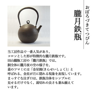 朧月鉄瓶 （中）【田山鐵瓶工房】／ 南部鉄器 鉄器 工芸 工芸品 伝統工芸品 伝統 現代の名工 献上品 鉄瓶 IH対応 オール熱源 IH ih ガス 直火 やかん ケトル 鉄分補給 鉄分 日本製 錆止め さび止め 金気止め 日用品 1000ml １０００ｍｌ １ｌ 1l 1L ギフト お祝い 急須 茶器