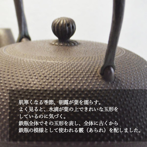 霰姥口玉形鉄瓶 （大）【田山鐵瓶工房】／ 南部鉄器 鉄器 工芸 工芸品 伝統工芸品 伝統 現代の名工 献上品 鉄瓶 IH対応 オール熱源 IH ih ガス 直火 やかん ケトル 鉄分補給 鉄分 日本製 錆止め さび止め 金気止め 日用品 1400ml １４００ｍｌ 1.4l 1.4L ギフト お祝い 急須 茶器