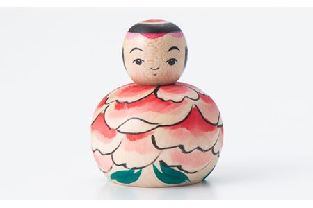 FYN9-429 ＜菊摩呂こけし工房＞ 豆えじこ いづめ型芍薬(志田菊宏 創作こけし) 山形県 西川町