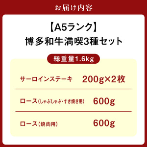 【A5ランク】博多和牛三昧セット(サーロインステーキ/しゃぶしゃぶ・すき焼き/焼肉)【伊豆丸商店】_HA0182