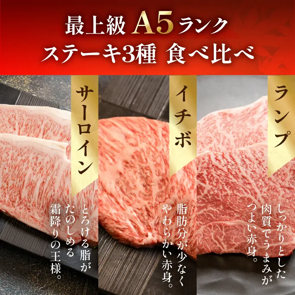 飛騨牛サーロイン・イチボ・ランプステーキセット（サーロイン約170g(1枚) / イチボ約160g(1～2枚) / ランプ約160g(1～2枚)【11-18】