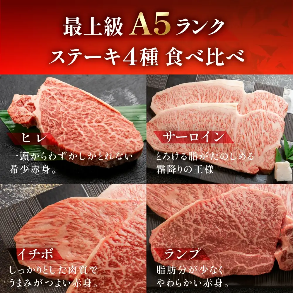 飛騨牛ステーキ食べ比べセット【ヒレ 約140g （1枚）/ サーロイン約190g（1枚） イチボ ・ランプ  各 約180g（1～2枚）　計 約690g】【11-44】
