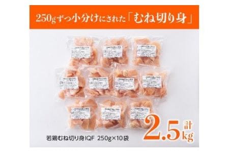 宮崎県産若鶏ムネ切身IQF 2.5kg (250ｇ×10袋) 【肉 鶏 鶏肉 国産 鶏肉 九州産 鶏肉 宮崎県産 鶏肉 むね切身カット済み 小分け まな板不要 便利 簡単 お手軽 2500g 送料無料 鶏肉】