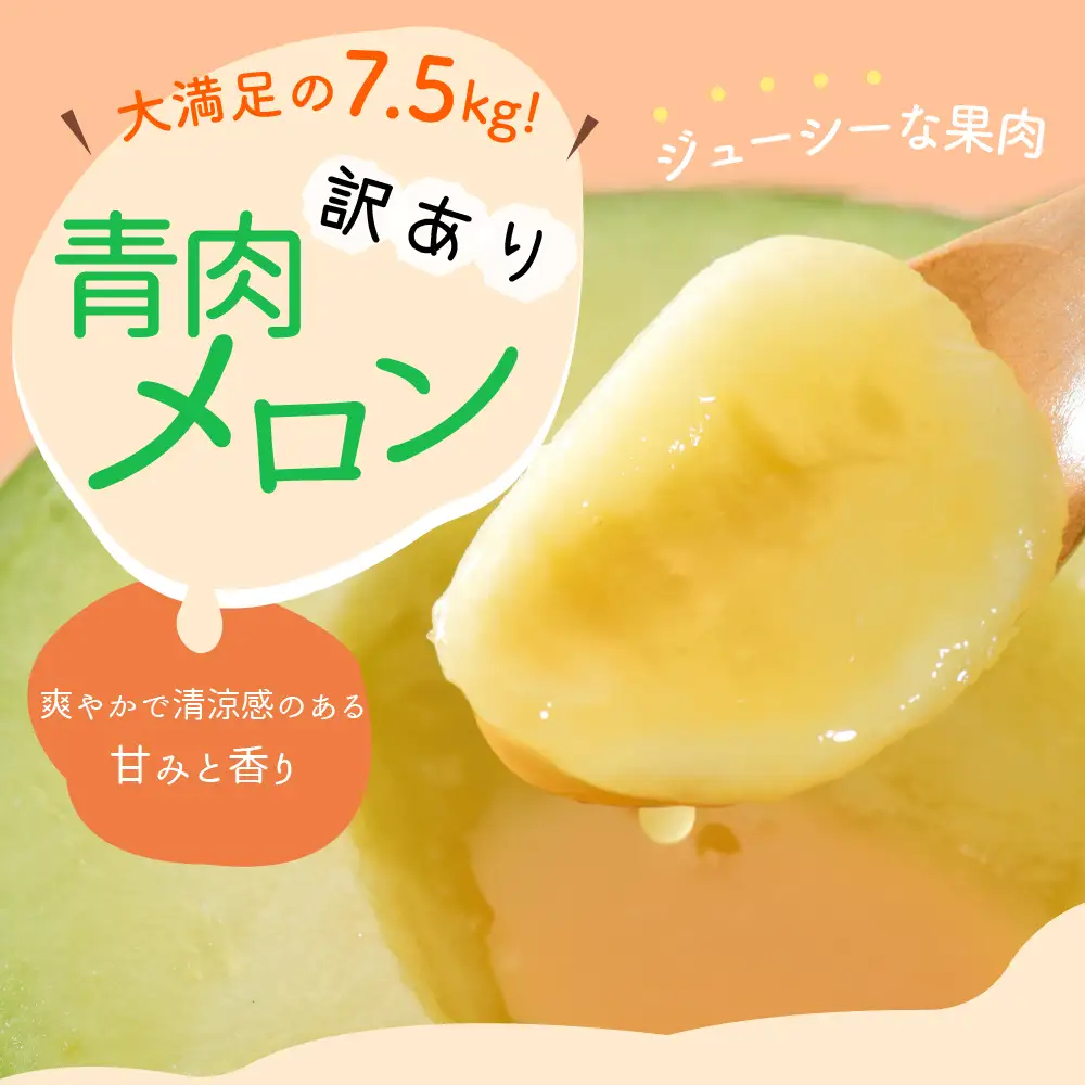 【8月後半発送】 青肉 メロン (訳あり) 約7.5kg 4～8玉 青森産 メロン