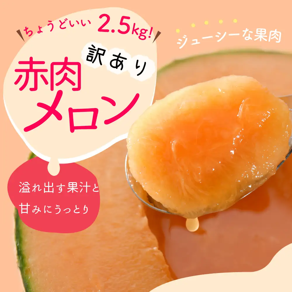 【8月前半発送】 赤肉 メロン 【訳あり】 約2.5kg  2玉 青森県産 メロン