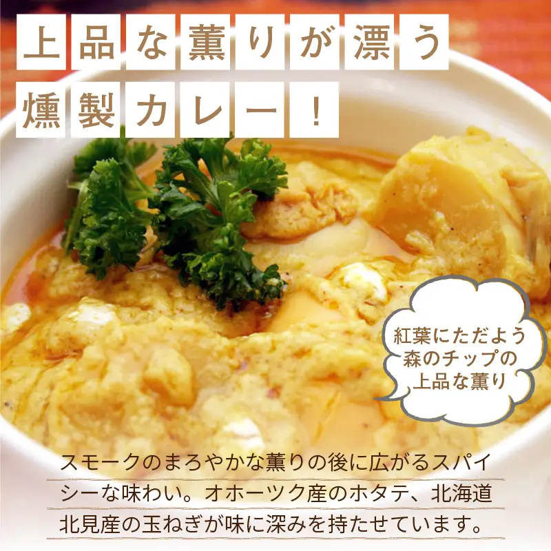 クリシュナ 秋のオホーツクスモークカリー2食セット 手焼きナン付 ( スモーク カレー インド インドカレー ホタテ 帆立 ほたて スパイス ナン )【127-0014】