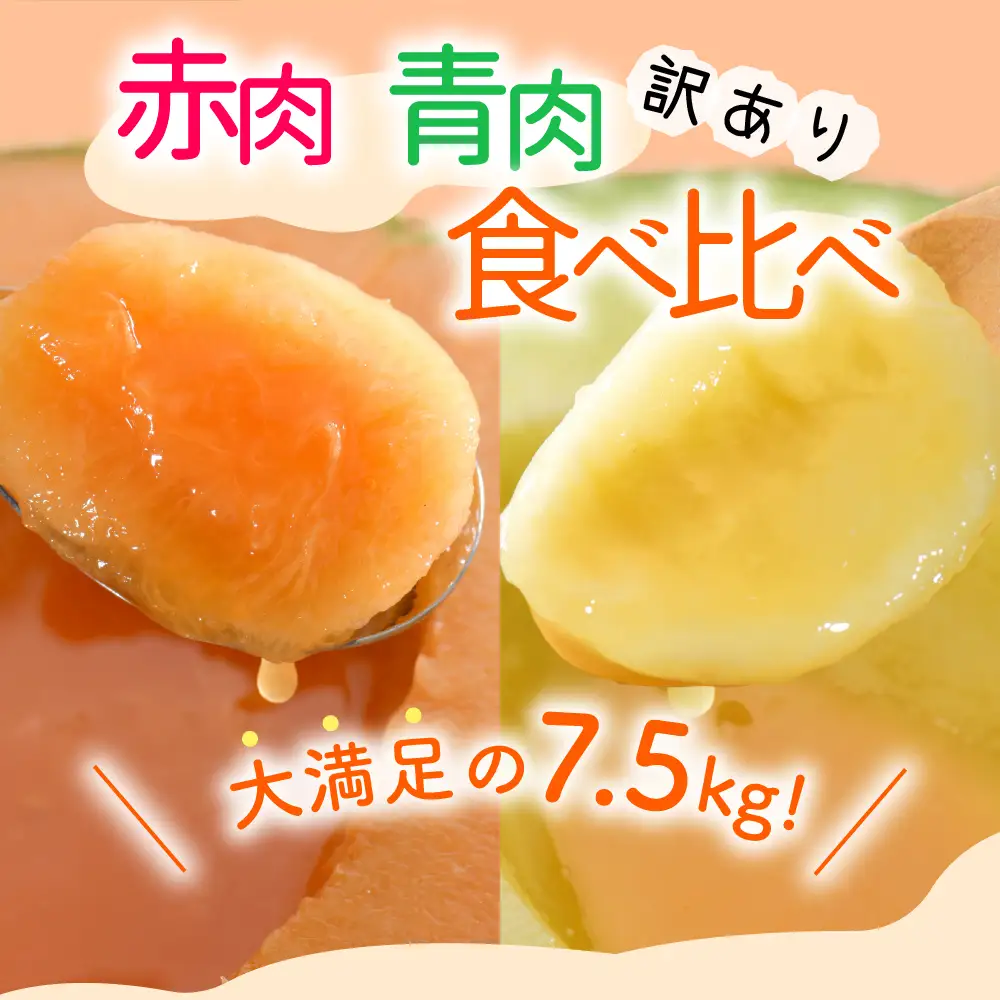 【8月前半発送】メロン 赤肉・青肉セット 訳あり 約7.5kg 青森県産 メロン