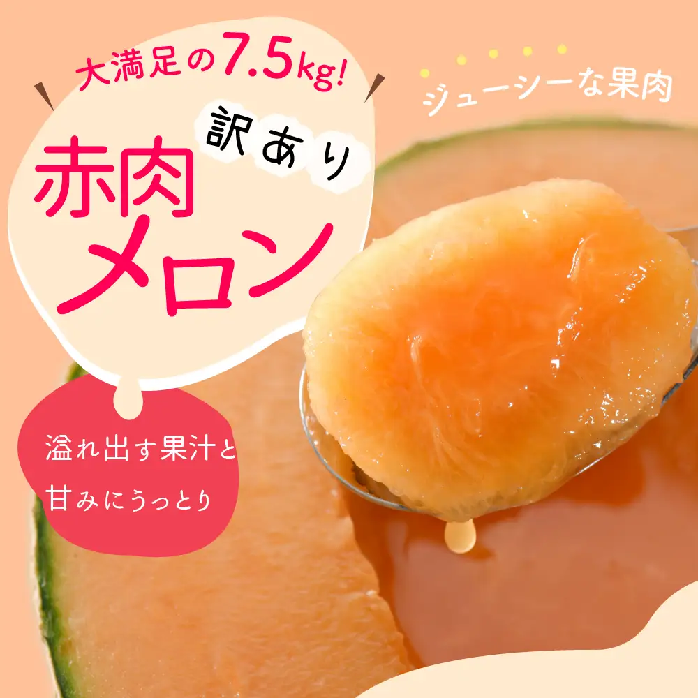 【8月後半発送】  赤肉 メロン 訳あり 約7.5kg 青森県産 メロン