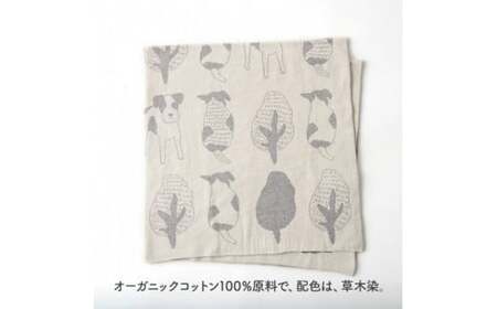 犬柄 アフガン CO-K52【60営業日程度で発送】| おくるみ ベビー 赤ちゃん ひざ掛け ブランケット オーガニックコットン 草木染 ジャカード編み 出産祝い ギフト 日本製