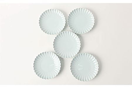 【波佐見焼】菊彫 青白釉 7寸皿 プレート 5枚セット 食器 皿 【福田陶器店】 [PA209]  波佐見焼