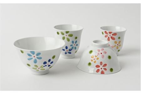 【波佐見焼】パステル 茶碗・湯呑み 4点セット 食器 皿 【福田陶器店】 [PA222]  波佐見焼