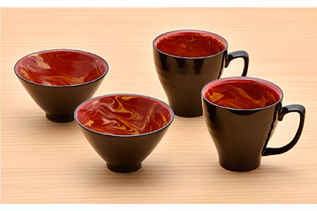【陶器市特集】【波佐見焼】レッドマーブル マグカップ2個 飯碗2個セット 茶碗 丼 スープマグ  食器 皿 【舘山堂】 [RC23] 波佐見焼
