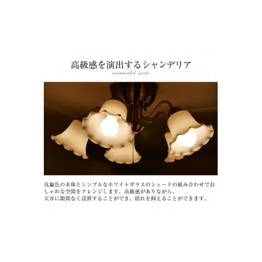 洋風シャンデリア フラワーシェード プルスイッチ 天井照明 LED電球色付属[637]