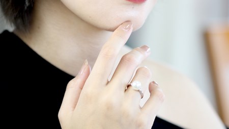 8.5mmUPの桜色のオーロラ花珠真珠リング[AH060sa]