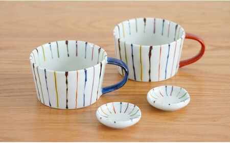 有田焼 オリジナル スープカップ＆レスト4点セット/染錦線十草【藍土】 35000円 3.5万円 A35-403