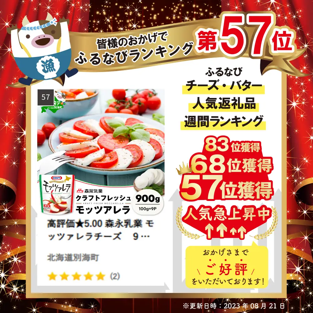 高評価★5.00 森永乳業 モッツァレラチーズ　計９００ｇ (１００ｇ×９個セット)　クラフト フレッシュモッツァレラチーズ 北海道 別海町