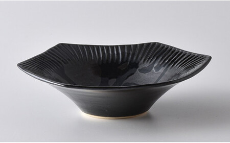 乃利陶窯 五臓六腑が喜ぶ【こくようせき】黒曜石鎬彫六角多用皿 A24-41