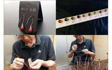 【本漆塗】漆ピアス9mm玉(レッド)　023-012-R