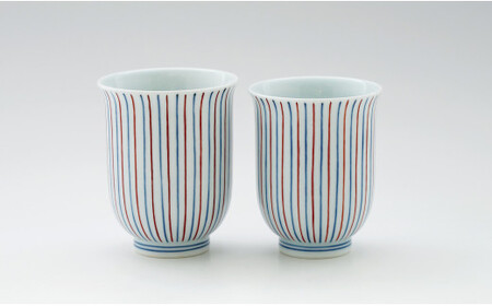 しん窯 青花 染錦十草反り組湯呑 有田焼 湯呑み ゆのみ カップ 2個 セット ギフト 贈答 35000円 3.5万円 A35-539