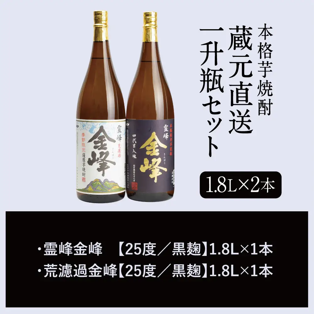 【蔵元直送】宇都酒造 本格芋焼酎 1.8L×2本（霊峰金峰／荒濾過金峰） 芋焼酎 25度 1800ml いも焼酎 飲み比べ お酒 鹿児島 ロック 水割り お湯割り 贈答 ギフト南さつま市