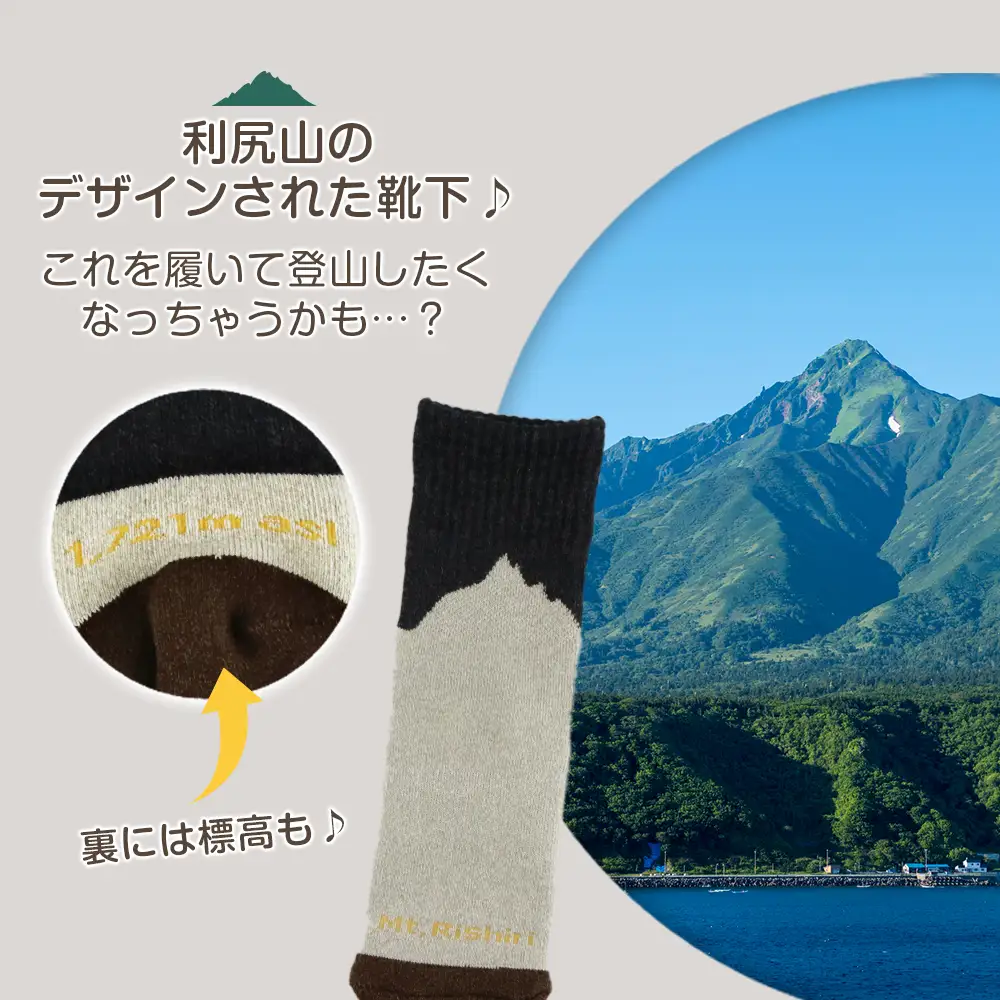 ☆利尻山デザイン☆メンズ用靴下1足(ネイビー)