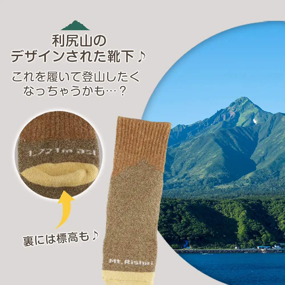 ☆利尻山デザイン☆メンズ用靴下1足(ブラウン)