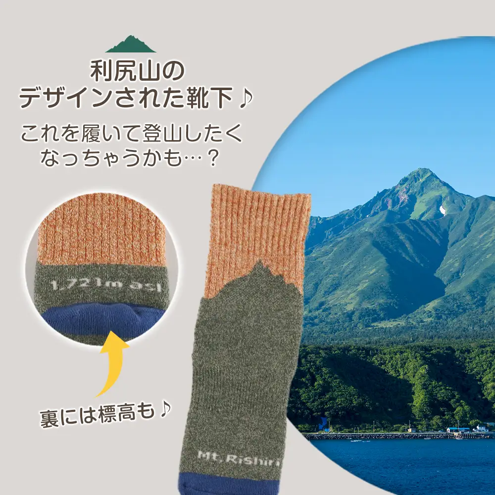 ☆利尻山デザイン☆レディース用靴下1足(オレンジ)