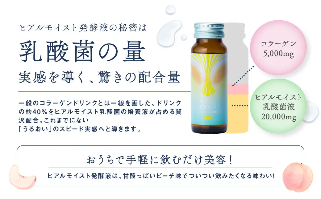 ヒアルモイスト発酵液 50ml×30本 セット ピーチ味 （ ヒアルモイスト乳酸菌液 コラーゲン 配合美容ドリンク）【nssn004A】