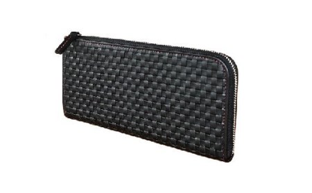 LUEGO山形牛革 L字長財布／ブラック×レッド F2Y-2446