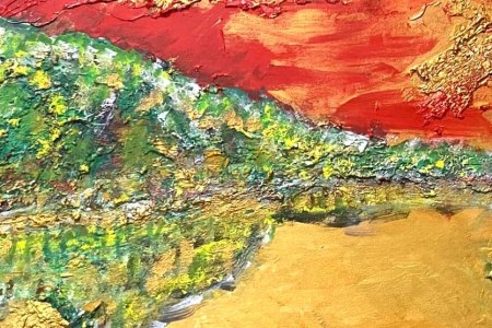 富士山溶岩パワーアート「赤富士と黄金の桂川」 絵画 アート