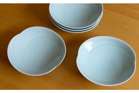 白山陶器】【グッドデザイン賞受賞】ともえ浅鉢（中）青白釉 5枚セット