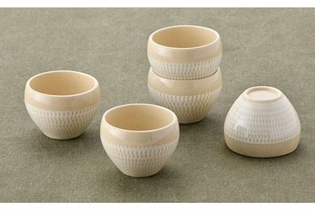 【陶器市特集】【波佐見焼】飛び鉋 カップ 5点セット 小鉢 湯呑み スープカップ  食器 皿 【トーエー】 [QC39] 波佐見焼