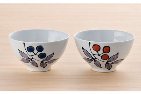 【波佐見焼】南天 夫婦 茶碗・湯呑み・小皿・箸置き 青と赤 8個セット 食器 皿 【大新窯】 [DC81]  波佐見焼