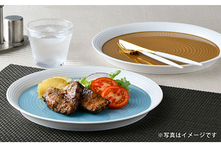 【波佐見焼】ブルースプレッド・キャラメルスプレッド 24cm 丸皿 プレート ペアセット 食器 皿 【一真窯】 [BB55]  波佐見焼
