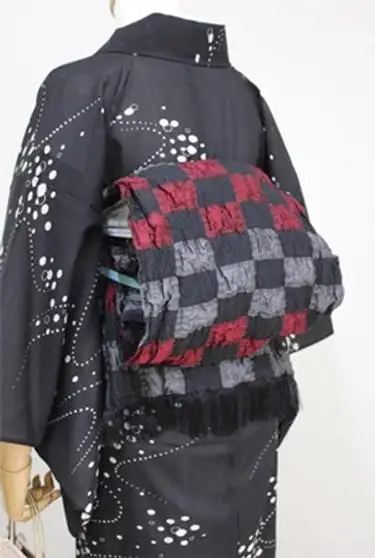 【Kyoto SILK Hannari】西陣織兵児帯　市松（黒・赤）
