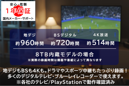 【140-03】ロジテック HDD 8TB USB3.1(Gen1) / USB3.0 国産 TV録画 省エネ静音 外付け ハードディスク【LHD-EN80U3WS】