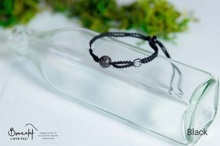 富士山溶岩ブレスレット（ワックスコード）【単色】【ブラック】～Lava Fuji Bracelet～ アクセサリー 溶岩 ブレスレット ワックスコード 水晶 溶岩石 天然石 ボロシリケイトガラス プレゼント ギフト おしゃれ 富士山