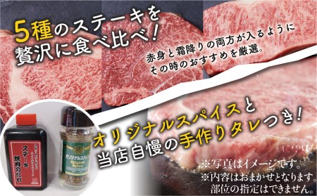 飛騨牛おまかせステーキ５種類盛　各100g（計500g） ｽﾊﾟｲｽ・ﾀﾚ付き 部位お任せ 牛肉 和牛 ステーキ 食べ比べ 贈り物 ギフト 飛騨市[Q1040x]