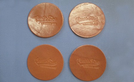 レザーコースター（ブラウン）85×85×3mm【キャッスルファイブレザーアート】 雑貨 日用品 牛革 手作り 