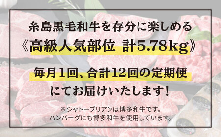 【全12回定期便】 糸島 黒毛和牛 食べ比べ セット 2人前 約 5.7 kg【月1回】 糸島市/糸島ミートデリ工房 [ACA111] 定期便 肉 ランプ シャトーブリアン サーロイン