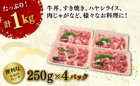 【250gの小分けパック】黒毛和牛 切り落とし 250g×4P 計1kg もも バラ ミックス A4ランク 糸島市/糸島ミートデリ工房 [ACA031] 牛肉 和牛 小分 250 牛丼 すき焼き 焼肉 BBQ 赤身 国産 福岡