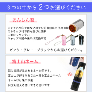 印鑑2本セット 選べるタイプ 富士山ネーム フラワーネーム 携帯ストラップ付印鑑 贈り物 ギフト プレゼント はんの日向 静岡県 富士市 [sf002-042]