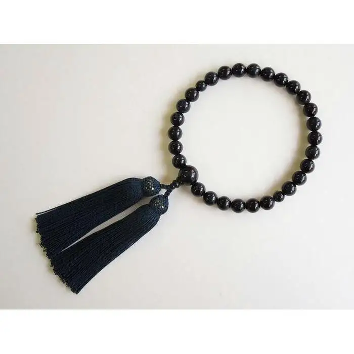 【京都 安田念珠店】 紺虎目石 男性用 片手念珠（数珠）  正絹鉄紺房