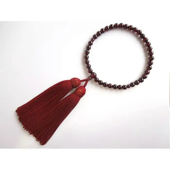 【京都 安田念珠店】 ガーネット 女性用 片手念珠（数珠） 正絹エンジ房