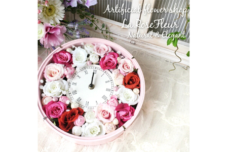 フラワーアレンジメント 薔薇の花時計 ピンク [La.Rose Fleur 山形県 高畠町 tk06ayt140012]