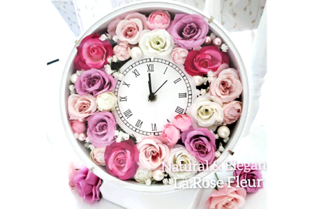 フラワーアレンジメント 薔薇の花時計 ホワイト [La.Rose Fleur 山形県 高畠町 tk06ayt140014]
