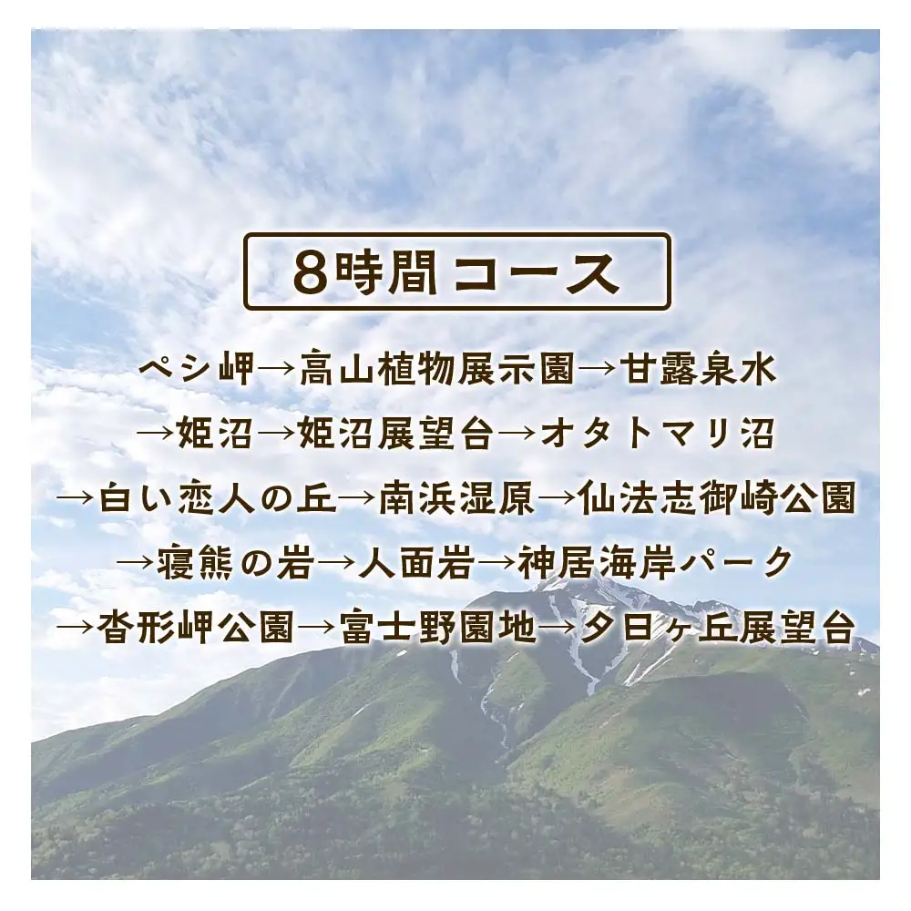 利尻島周遊♪貸切観光タクシー8時間フリー利用券（小型タクシー4名様まで）